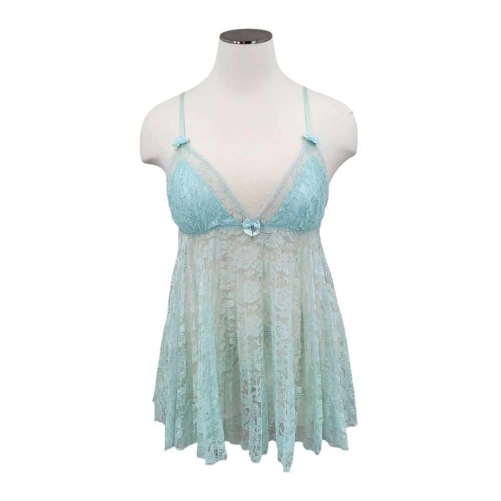 Seductivewear by Cinema Babydoll Lingerie in Light Minty Blue Lace Sheer Y2K